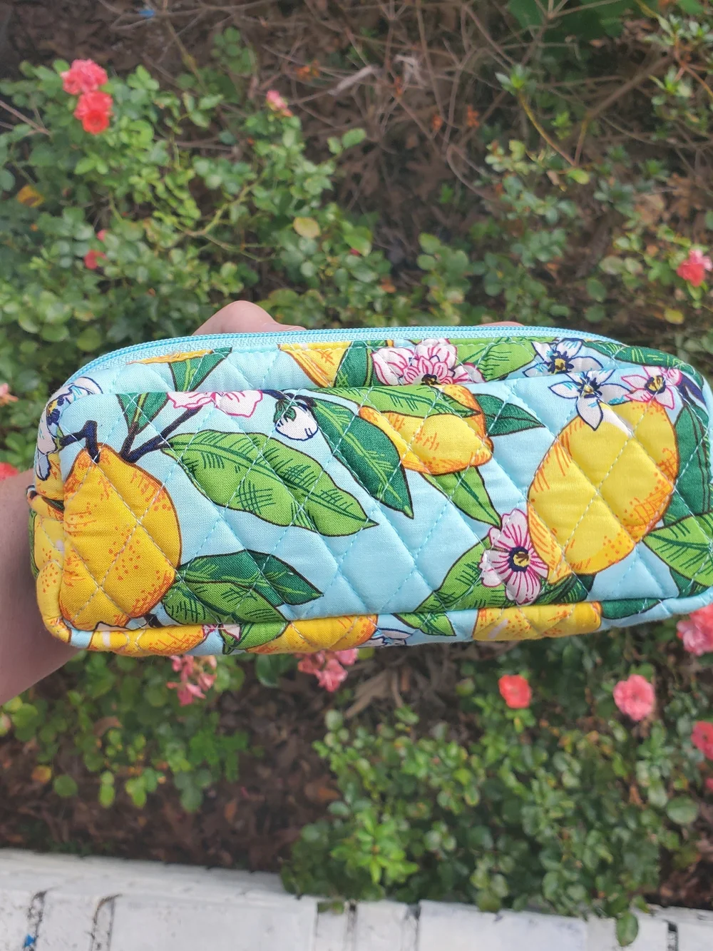 Quilted Lemon Grove Print Cosmetic Pouch - Blue Almost new!